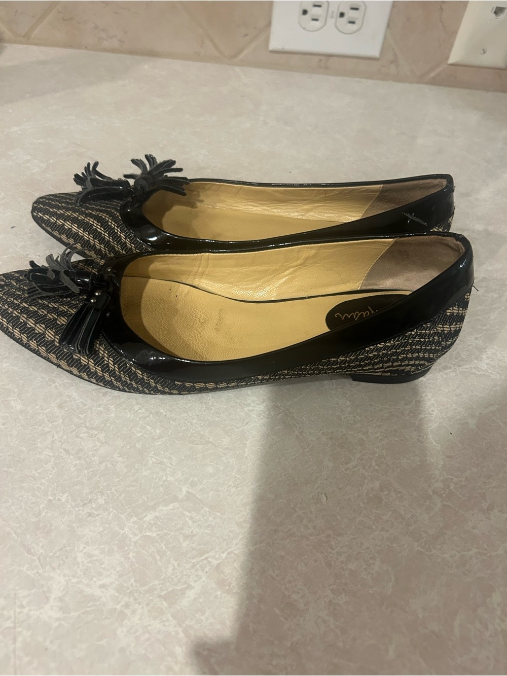Cole Haan Black Woven Pointed-Toe Flats with Tassel Accent - Picture 4 of 6
